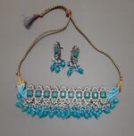 Mirror stone choker set with earrings