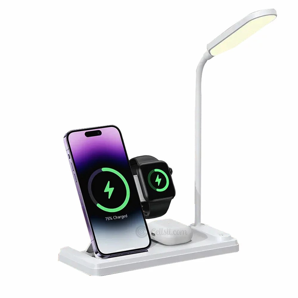 Usams-US-CD195-15w-4-In-1-Wirele.jpg USAMS US-CD195 15W 4 IN 1 Wireless Charging Holder With Table Lamp - Image 1